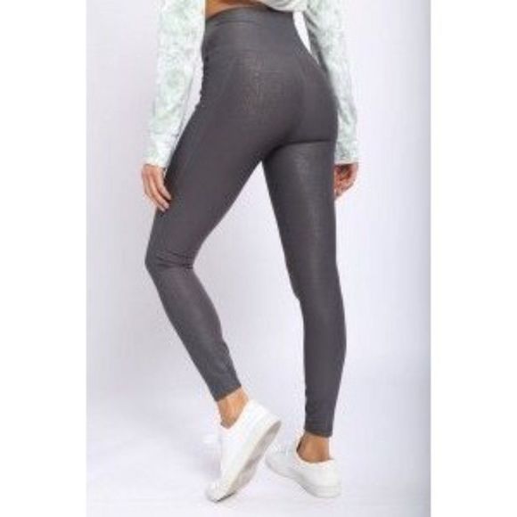 High-waisted Foil Leggings With Side Pockets Urban Chic Grey - Picture 4 of 9